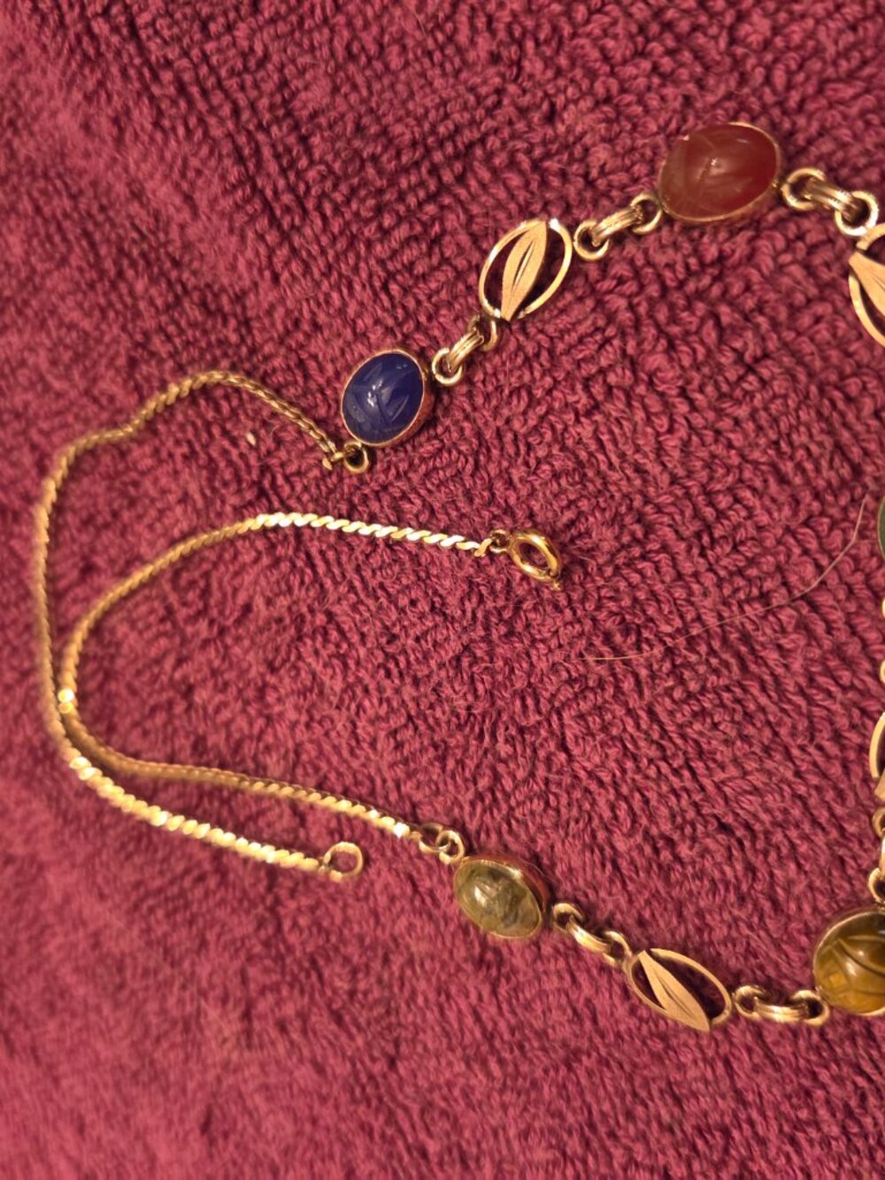Van Dell Vintage 12K GF Semi-Precious Stone Scarab Necklace - Like New - Picture 7 of 14